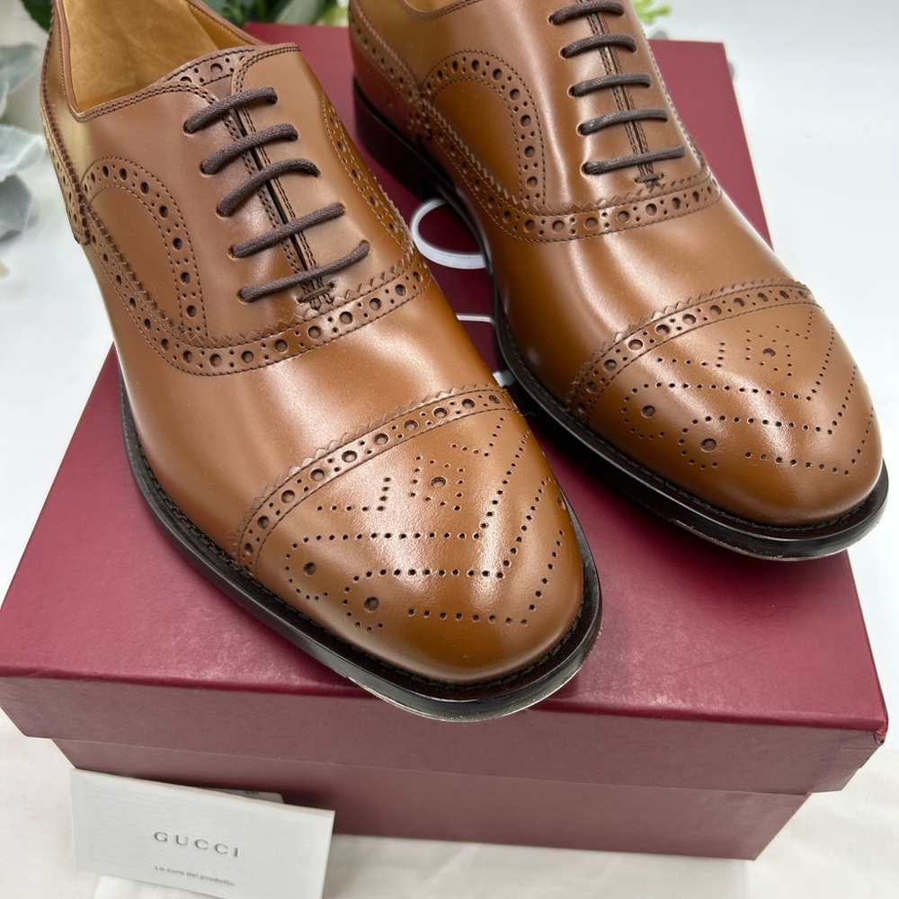 Men's Gucci, leather lace up brogue Oxford's size 9.5 made in Italy - Picture 3 of 10